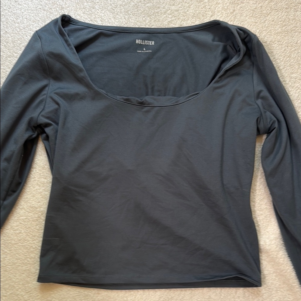 Hollister Gray Fitted Long Sleeve Blouse